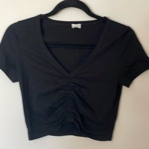Aritzia Wilfred Free black V neck crop top.